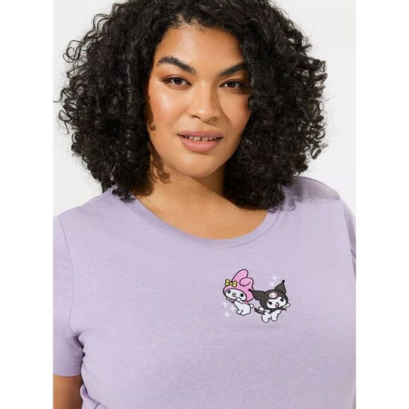 NWT Torrid 2X Kuromi & My Melody by Sanrio Purple Slim Fit Embroidered Cinch Tee - Picture 4 of 9